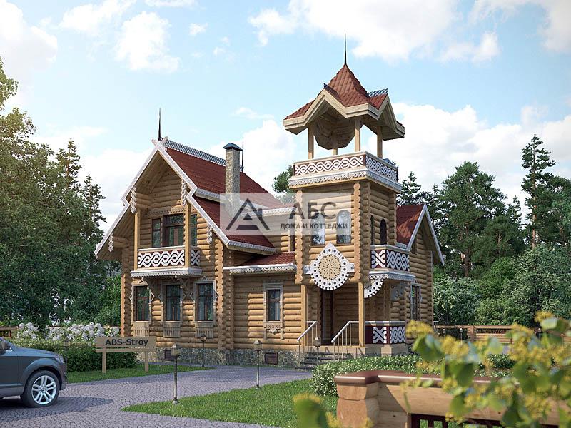 Проект двухэтажной деревянной дачи Арх. М.А.Кузьмин (вариант-оцилиндрованное бревно 240мм) из бревна - 1