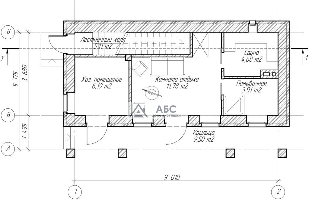 Проект одноэтажной бани «Кирс» из газобетона - 3
