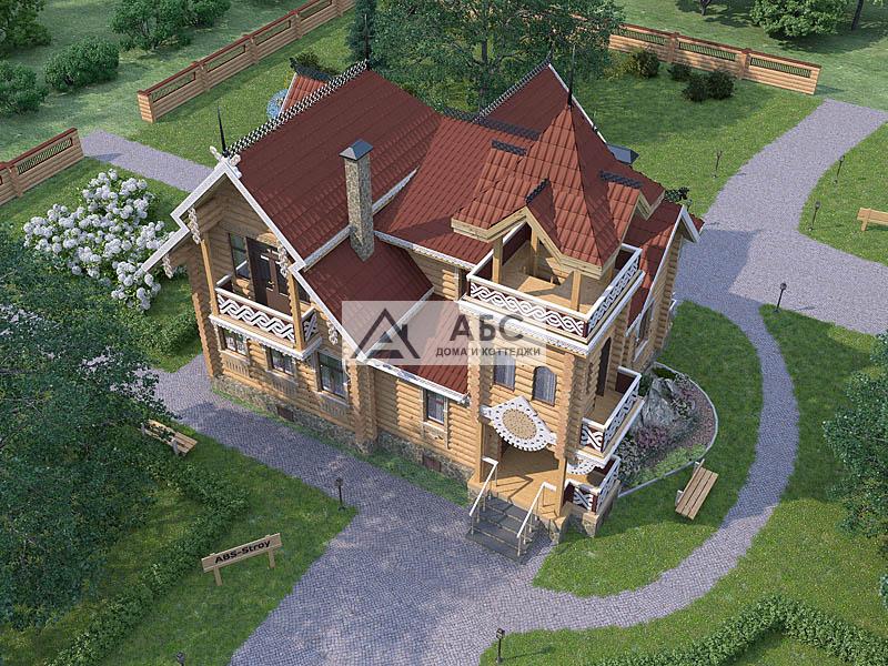 Проект двухэтажной деревянной дачи Арх. М.А.Кузьмин (вариант-оцилиндрованное бревно 240мм) из бревна - 13