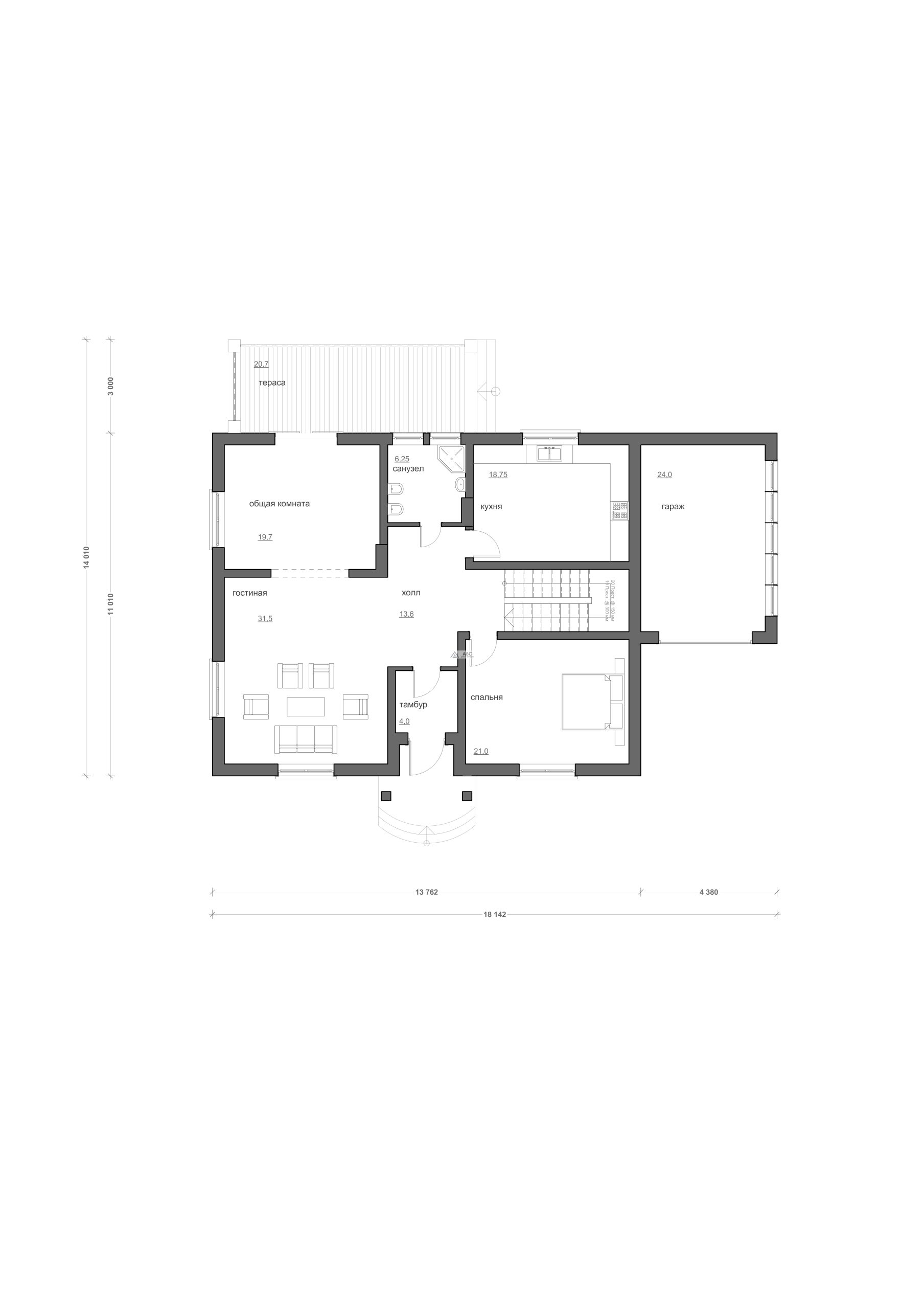 Проект одноэтажного коттеджа «Люкс» из газобетона - 3